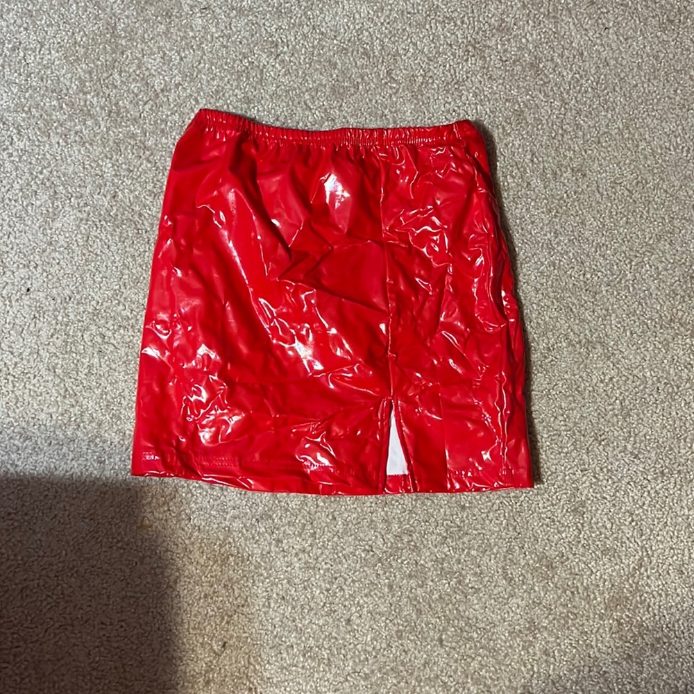 Red leather skirt